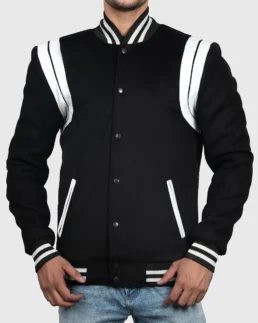 Men’s Black & White Stripes Varsity Jacket