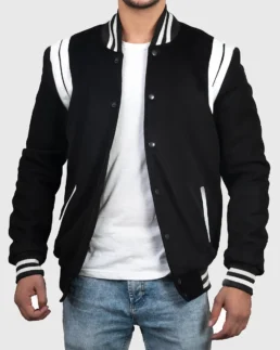 Men’s Black & White Stripes Varsity Jacket
