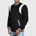 Men’s Black & White Stripes Varsity Jacket
