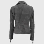 Lisa Women’s Grey Suede Leather Biker Jacket - Image 2