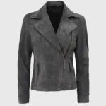 Lisa Women’s Grey Suede Leather Biker Jacket
