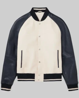 Men’s Off-White and Black Leather Varsity Jacket