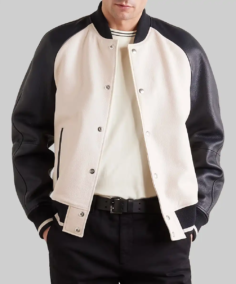 Men’s Off-White and Black Leather Varsity Jacket
