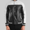 Men’s Black and White Leather Varsity Jacket