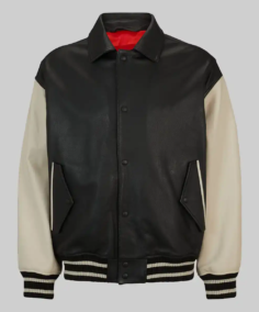 Men’s Black and Off-White Leather Varsity Jacket