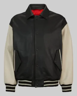 Men’s Black and Off-White Leather Varsity Jacket