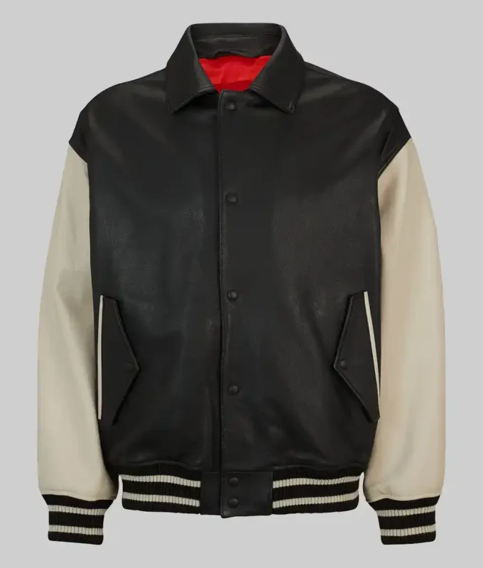 Men’s Black and Off-White Leather Varsity Jacket