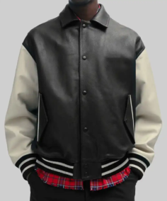 Men’s Black and Off-White Leather Varsity Jacket