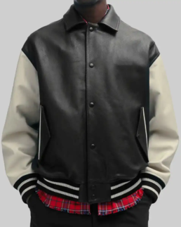 Men’s Black and Off-White Leather Varsity Jacket