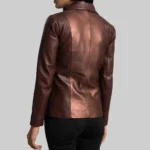 Macky Women’s Metallic Maroon Leather Blazer - Image 4