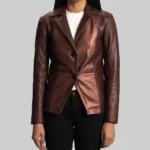 Macky Women’s Metallic Maroon Leather Blazer
