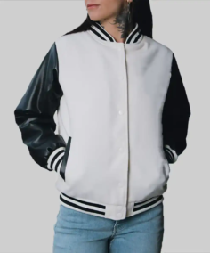 Women’s White and Black Leather Varsity Jacket