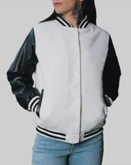 Women’s White and Black Leather Varsity Jacket