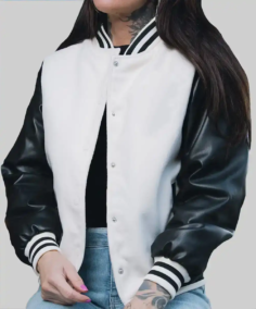 Women’s White and Black Leather Varsity Jacket