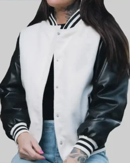 Women’s White and Black Leather Varsity Jacket