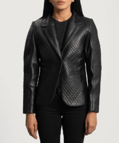 Mary Women’s Quilted Black Leather Blazer