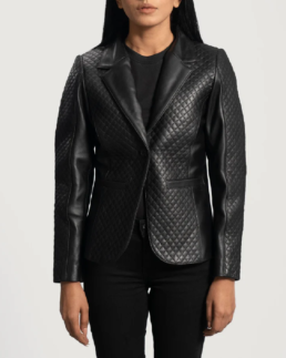 Mary Women’s Quilted Black Leather Blazer