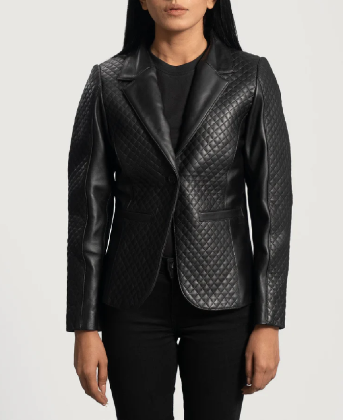 Mary Women’s Quilted Black Leather Blazer