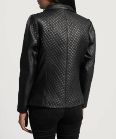 Mary Women’s Quilted Black Leather Blazer Back