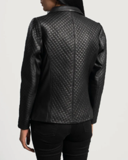 Mary Women’s Quilted Black Leather Blazer Back