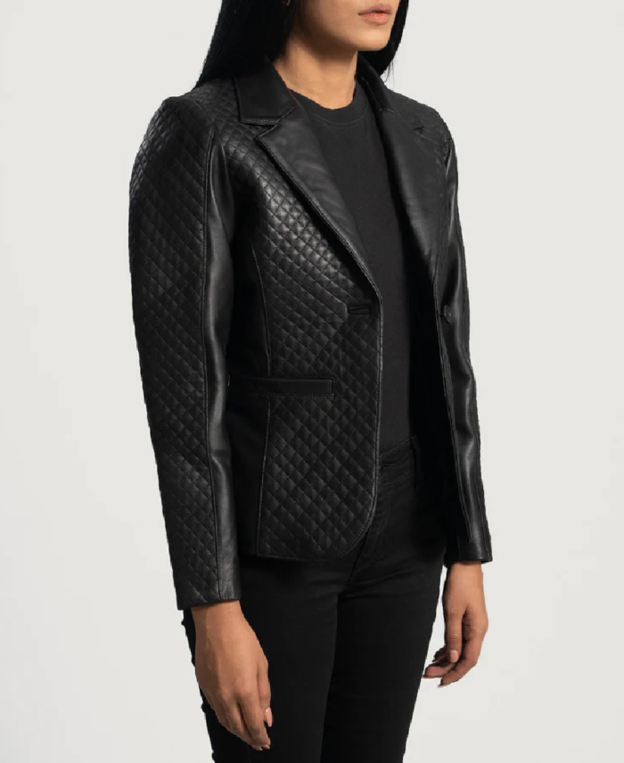 Mary Women’s Quilted Black Leather Blazer Side