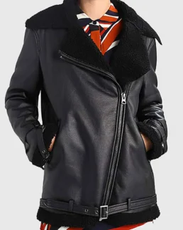 Women’s Oversized Black Bomber Leather Jacket