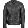 Men Black Cafe Racer Biker Leather Jacket
