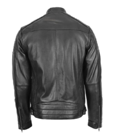 Men Black Cafe Racer Biker Leather Jacket Back