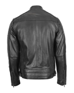 Men Black Cafe Racer Biker Leather Jacket Back
