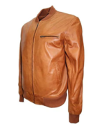 Men Casual Tan Brown Bomber Jacket - Image 2