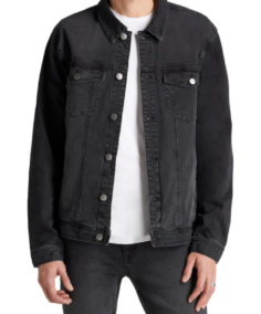 Men Lightweight Black Trucker Jacket