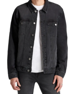 Men Lightweight Black Trucker Jacket