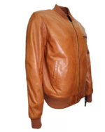 Men Casual Tan Brown Bomber Jacket - Image 3