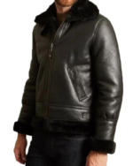 Men’s B-3 Black Sheepskin Leather Bomber Jacket