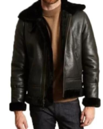 Men’s B-3 Black Sheepskin Leather Bomber Jacket - Image 3