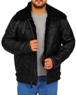 Mens B3 Aviator Bomber Black Leather Jacket - Image 2