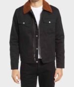 Men’s Black Cotton Brown Shearling Collar Jacket