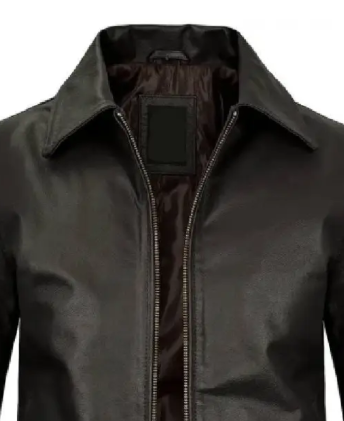 Mens Black Cowhide Leather Jacket Collar