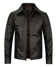 Mens Black Cowhide Leather Jacket Front