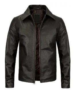 Mens Black Cowhide Leather Jacket Front