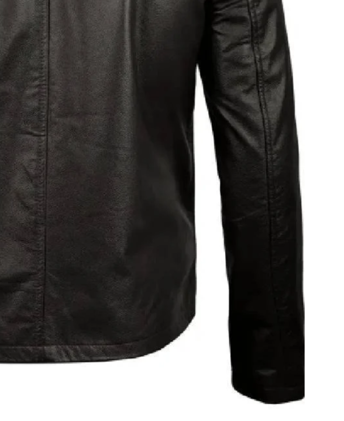 Mens Black Cowhide Leather Jacket Sleeves