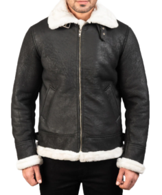 Men’s Black Distressed Aviator Leather Jacket