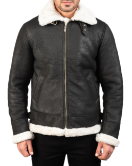 Men’s Black Distressed Aviator Leather Jacket