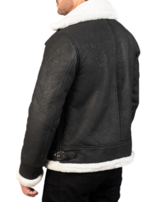 Men’s Black Distressed Aviator Leather Jacket Back