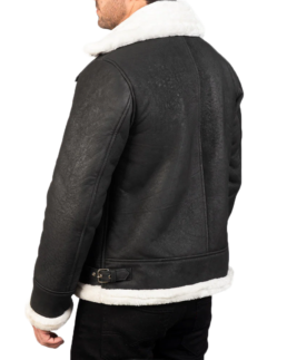 Men’s Black Distressed Aviator Leather Jacket Back