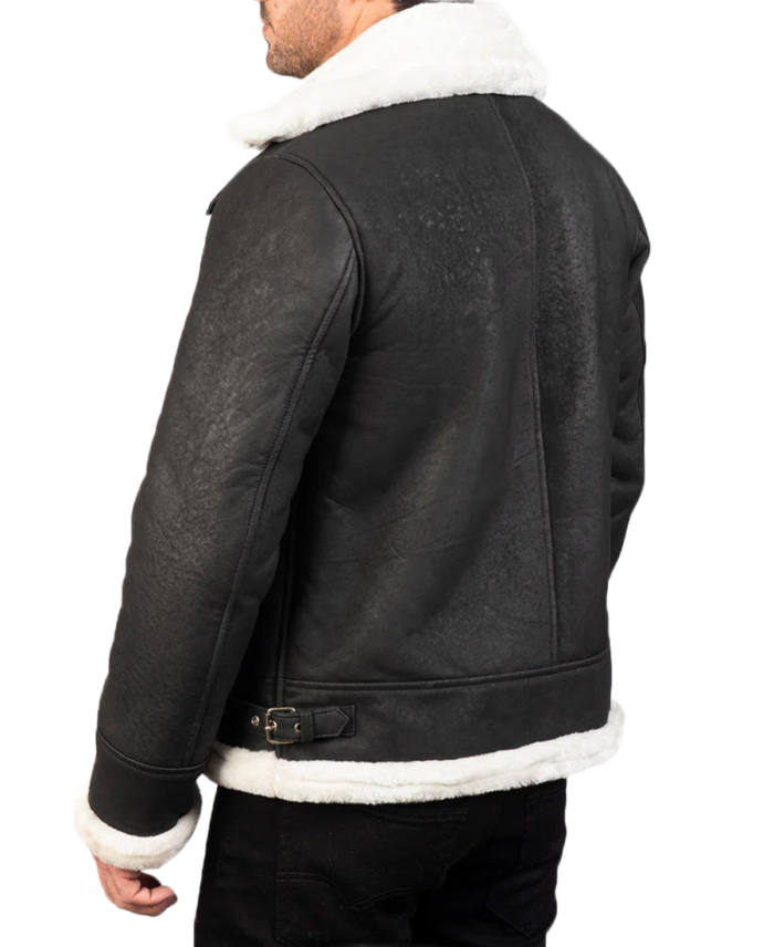 Men’s Black Distressed Aviator Leather Jacket Back