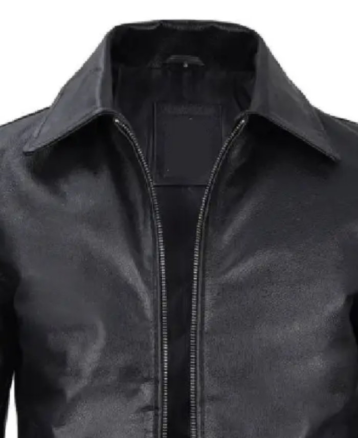 Mens Black Harrington Cowhide Leather Jacket Collars
