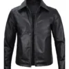Mens Black Harrington Cowhide Leather Jacket Front