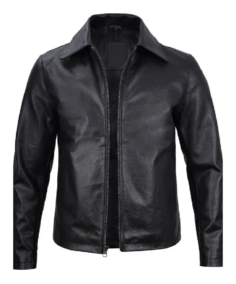 Mens Black Harrington Cowhide Leather Jacket Front