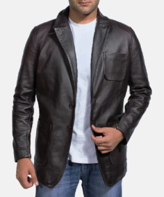 Men’s Black Leather Blazer
